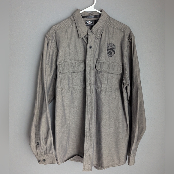 Harley-Davidson Men's Button Front Long Sleeve Shirt Size Large. Gray Black.
